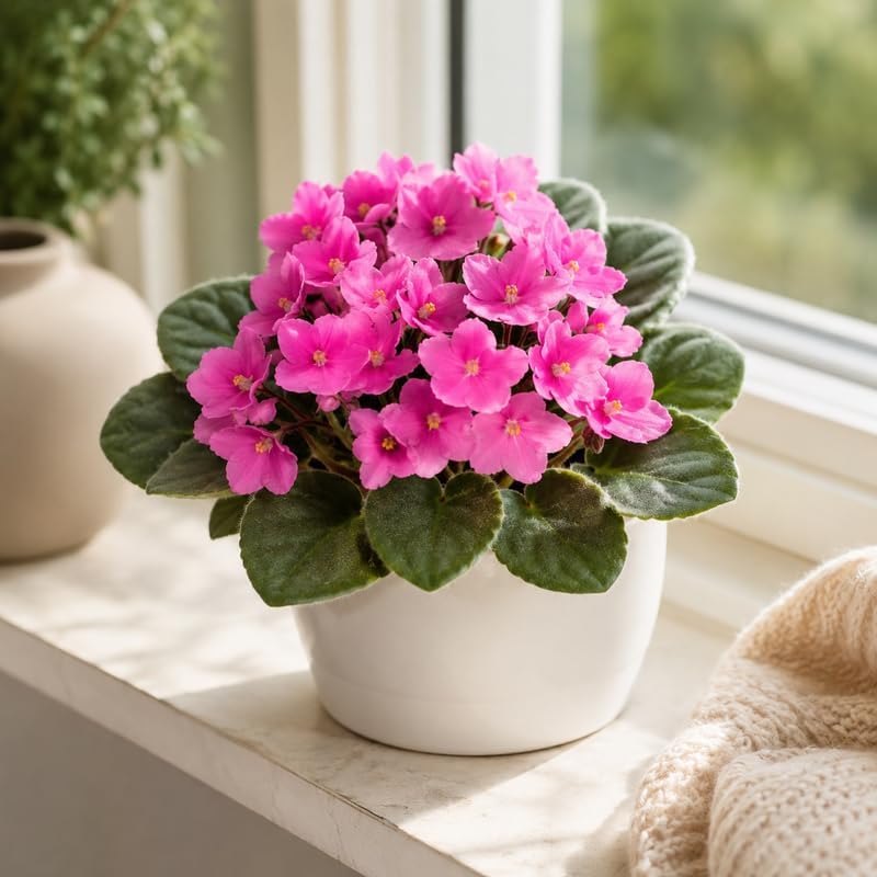 Pink African Violets Live Plant Bare Root, Easy Care Violets Plant Live, Low Light Flowering Houseplant, Ideal for Indoor Decoration & Window Sill Garden
