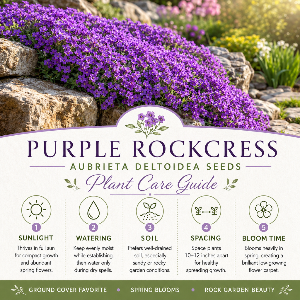 900 Purple Rockcress Seeds for Planting (Aubrieta deltoidea), Non GMO, Fast Growing, High-Yield Purple Cascading Blooms, Perennial Flower Seeds for Backyard Gardens & Landscaping