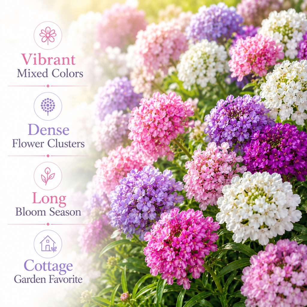 200 Mixed Color Candytuft Flower Seeds for Planting, Iberis umbellata, Non-GMO, Fast Growing, Multi-Color Flower Seeds, for Patio Pots, Containers, and Window Boxes