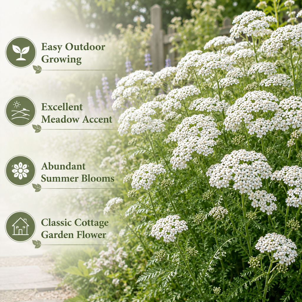 500 White Yarrow Seeds, Non GMO, Hardy, Drought Tolerant Native Flower, High-Yielding Achillea Groundcover for Rock Gardens