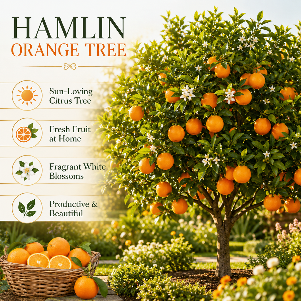 Hamlin Orange Trees Live Plants| 1 Gallon Live Potted Citrus Plant | Sweet Juicy Fruit Tree for Indoor & Outdoor Spaces (No Ship to CA,HI,AK)