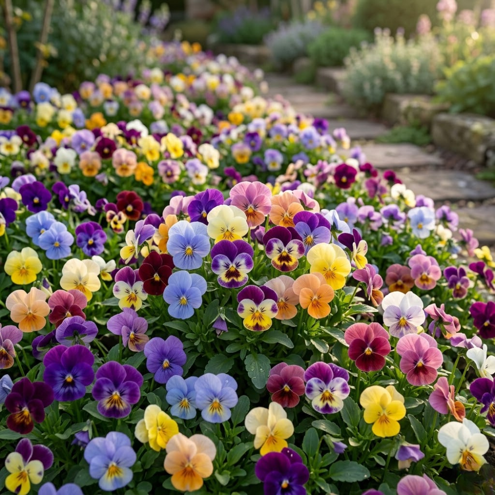 25 Sorbet Series Viola Mix Seeds for Planting Outdoors, Non-GMO Flower Seeds, Sturdy Low Maintenance Cold-Hardy Blooms for Patios