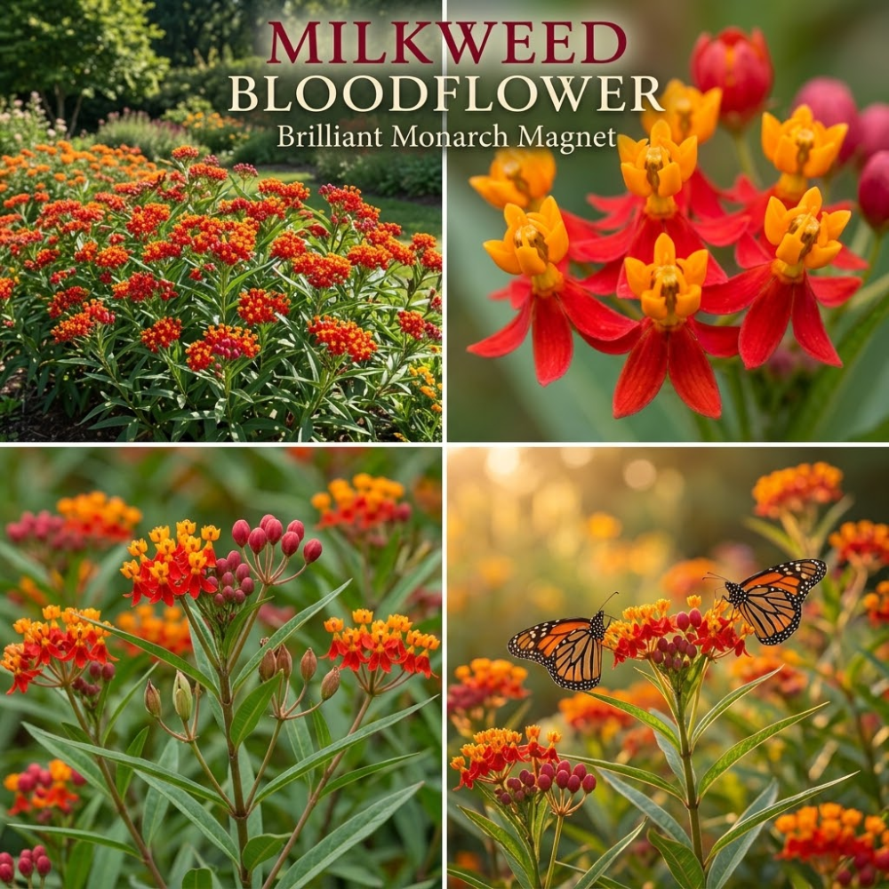 50 Pcs Blood Flower Milkweed Seeds for Planting Outdoors, Non-GMO Heirloom Tall Plants, Low Maintenance Red & Orange Blooms for Yard Borders