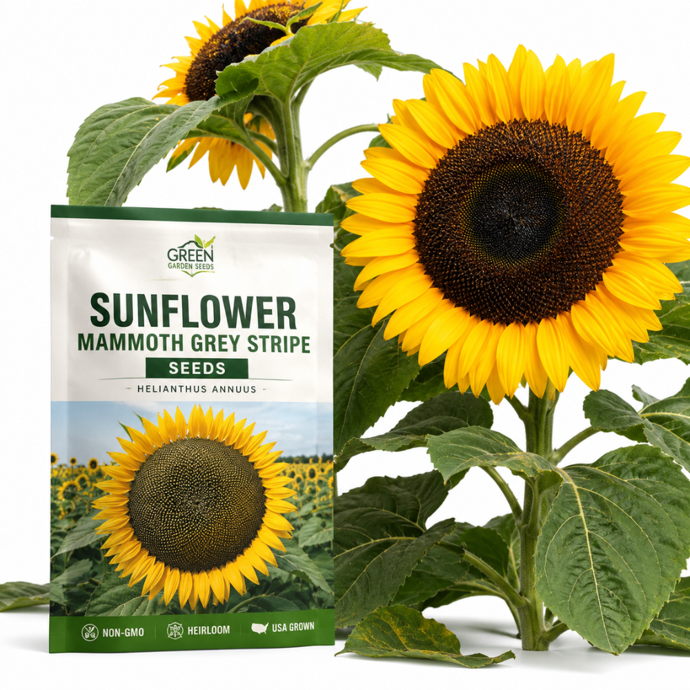 30 Mammoth Sunflower Seeds, High Germination Grey Stripe Seeds for Planting, Low Maintenance Giant Yellow Flowers for Outdoor Gardens