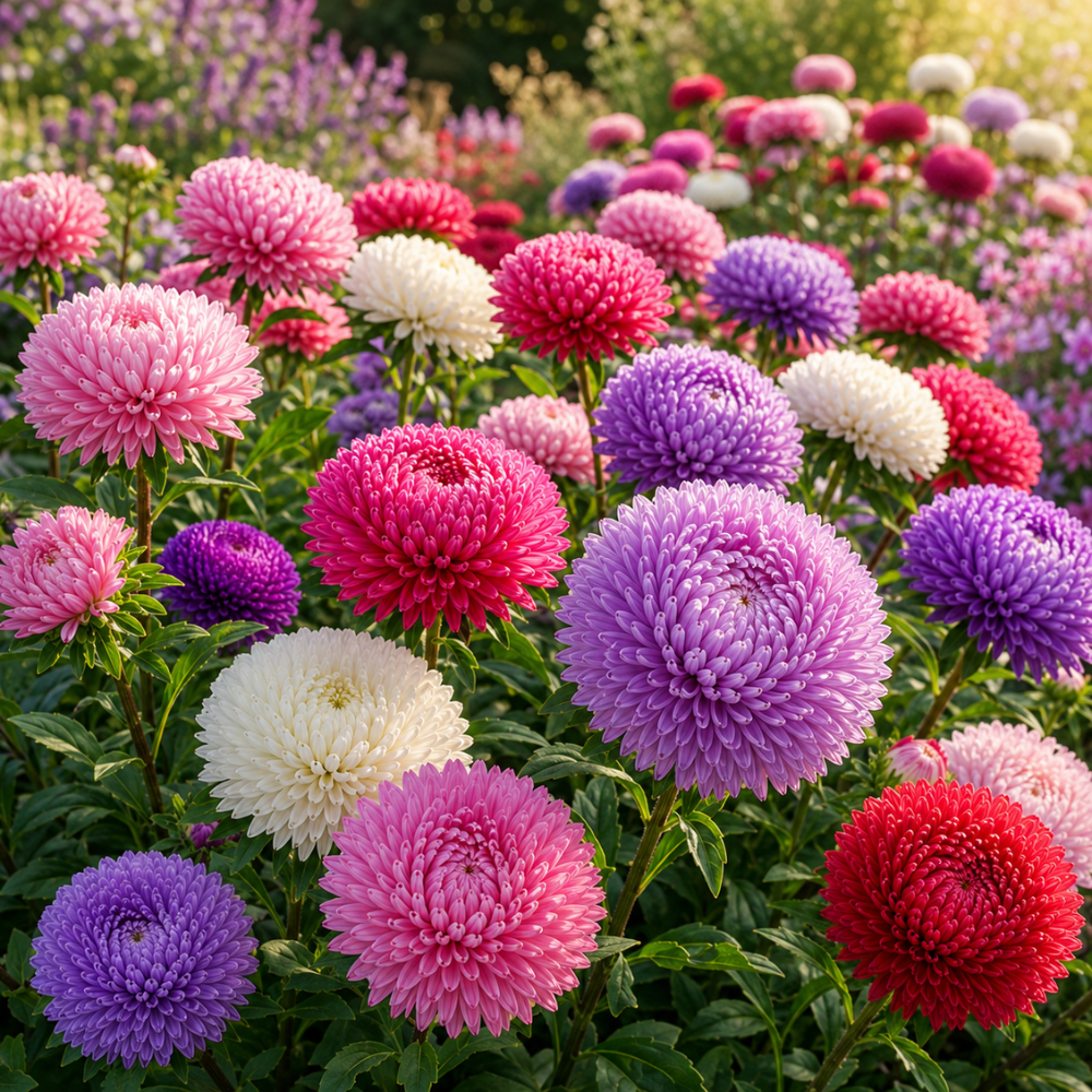 400 Pcs Powder Puff China Aster Seeds for Planting Outdoors, Grow Robust, Easy to Care Mixed Fluffy Blooms for Garden Landscapes
