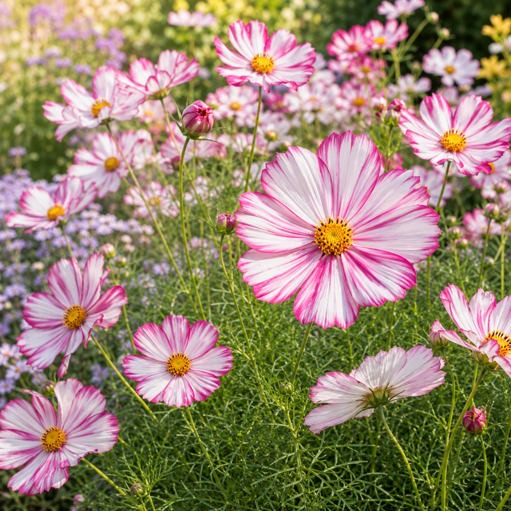 120 Pcs Cosmos Candystripe Flower Seeds, Vigorous Heirloom Floral for Planting, Fast-Growing Plants for Bright Sunlit Gardens