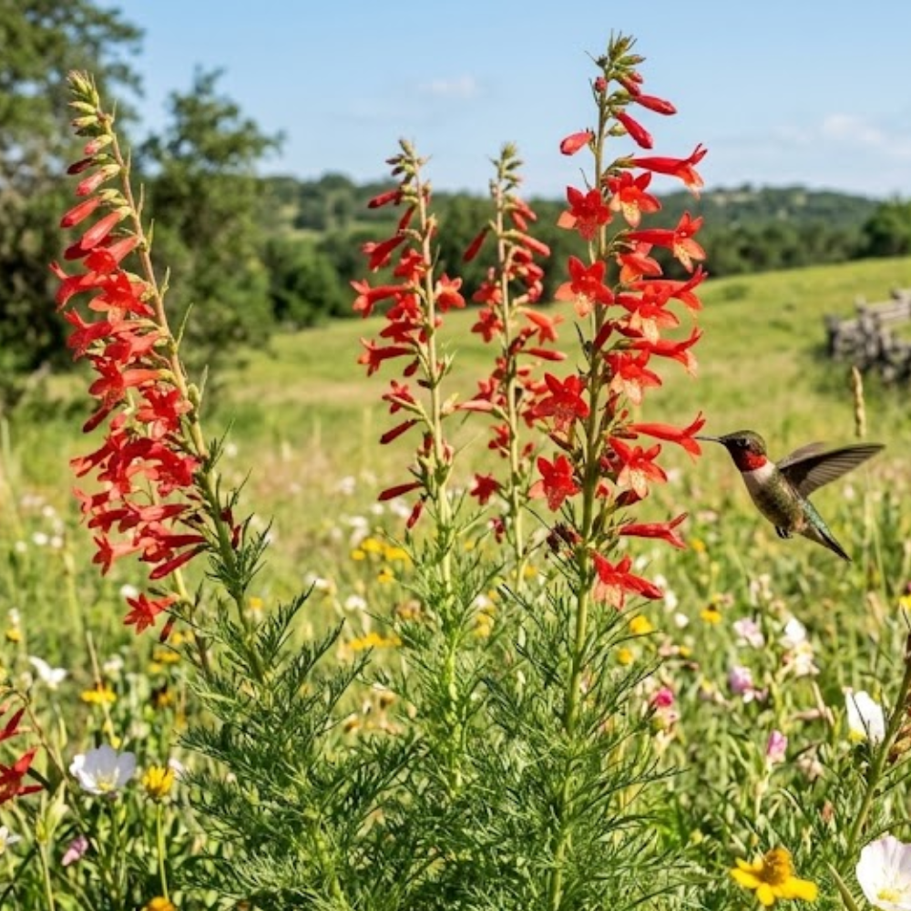 200 Pcs Standing Cypress Seeds for Planting Outdoors, Non-GMO Heirloom Tall Red Flowers, Low Maintenance Tubular Blooms for Yard Borders