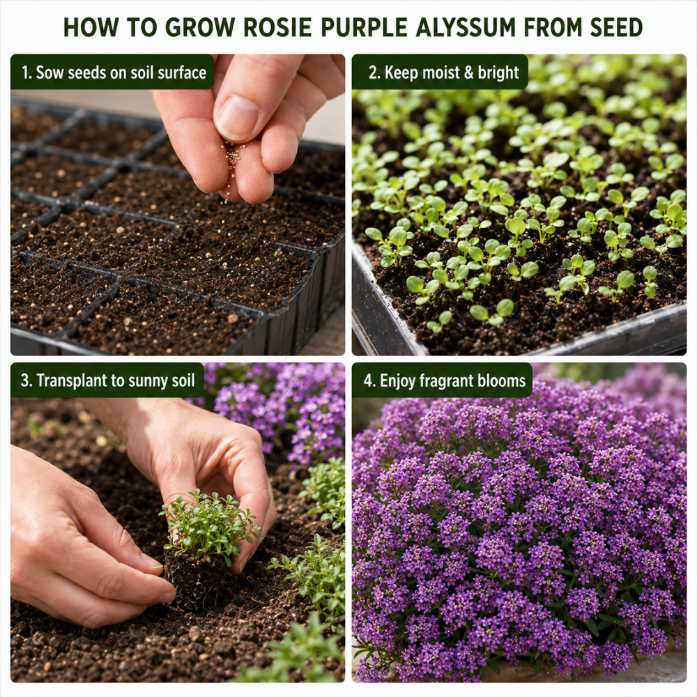 1500 Alyssum Seeds for Planting, Vigorous Non-GMO Heirloom Rosie Purple Seeds, Low Maintenance Fragrant Blooms for Borders & Patios