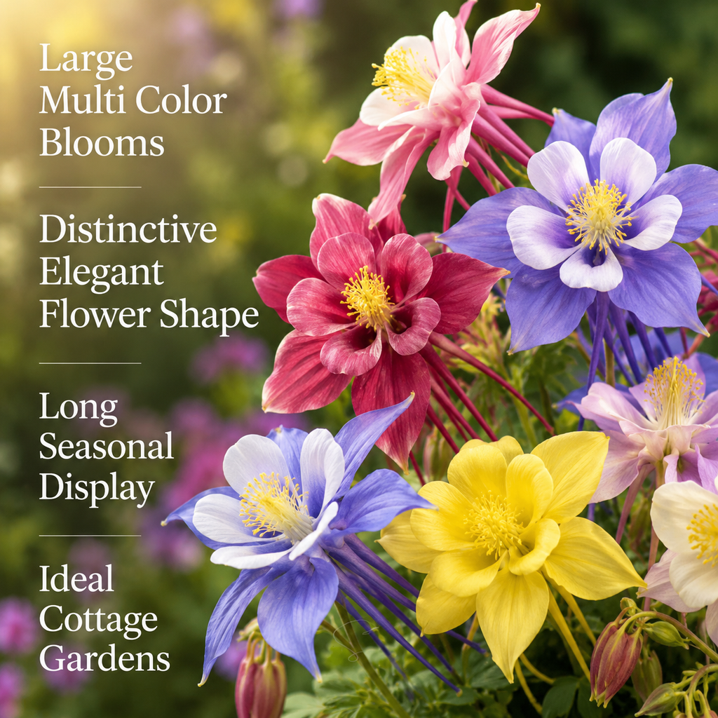 120 Pcs McKana Giant Columbine Seeds for Planting, Non GMO, Aquilegia hybrida Seeds, Perennial, Giant Multi-Color Flower for Shade Gardens and Yard Borders