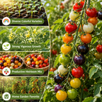 50 Rainbow Cherry Tomato Seeds, Easy to Grow, Continuous Harvest Vegetable Seeds, Perfect High-Yield Garden Crop for Pots, Containers & Trellis