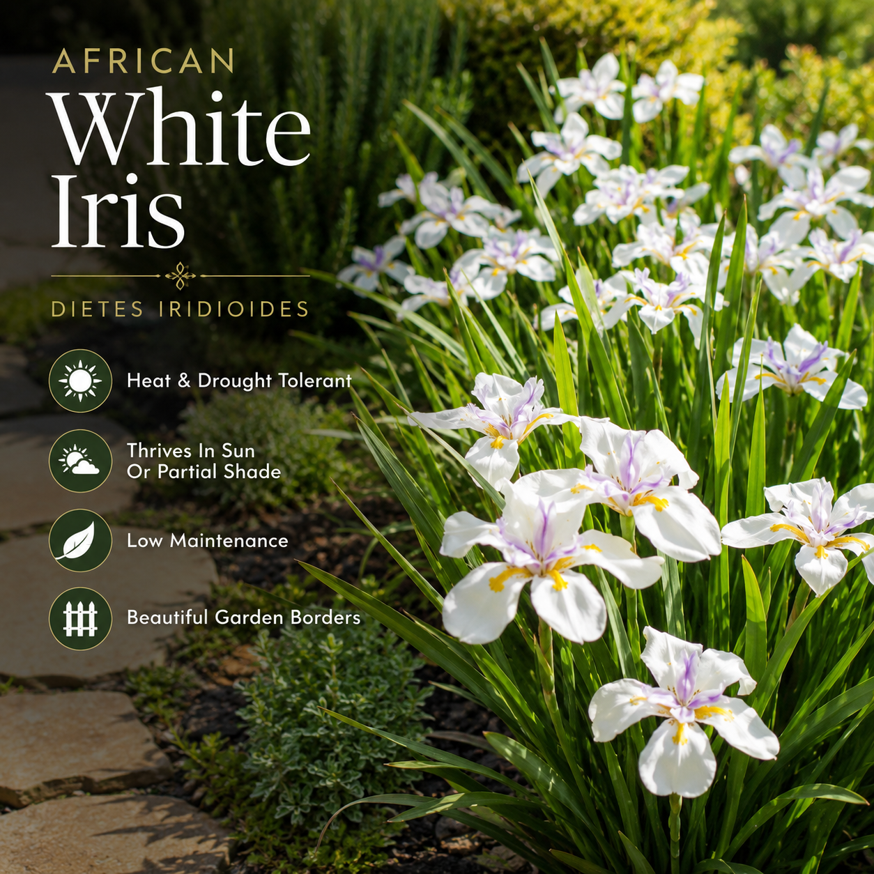 Iris Plants Live, 4-8" Tall African White Iris Plant, Fast Growing, Elegant White Flowers, for Walkway Borders and Patio Pots