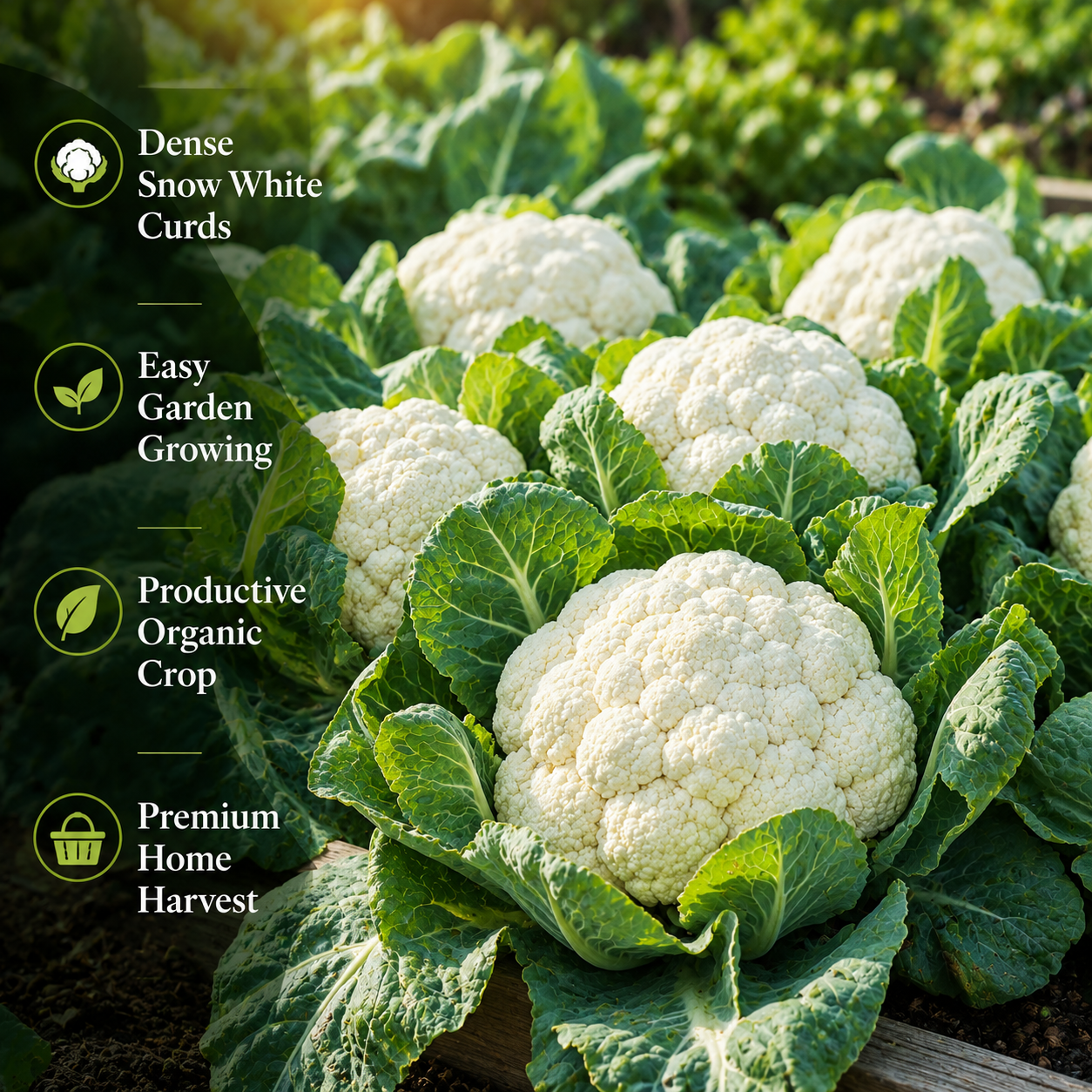 300 Snowball Y Improved Cauliflower Seeds, Non GMO, High Yield, Easy to Grow, White Crisp Heads with Self-Blanching Leaves, for Outdoor Planting