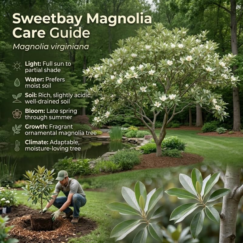 (No Ship to CA,HI,AK) Sweetbay Magnolia Tree Live Plant, 3 Feet Tall in 3 Gallon Pot, Vigorous Cold-Hardy Flowering Plant, Sturdy Low Maintenance Shade Tree with Fragrant White Blooms
