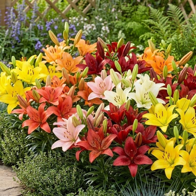 4 Mixed Asiatic Lily Bulbs, Easy Care Flowering Perennial, Low Maintenance Flowering Bulbs for Sunny Outdoor Spots