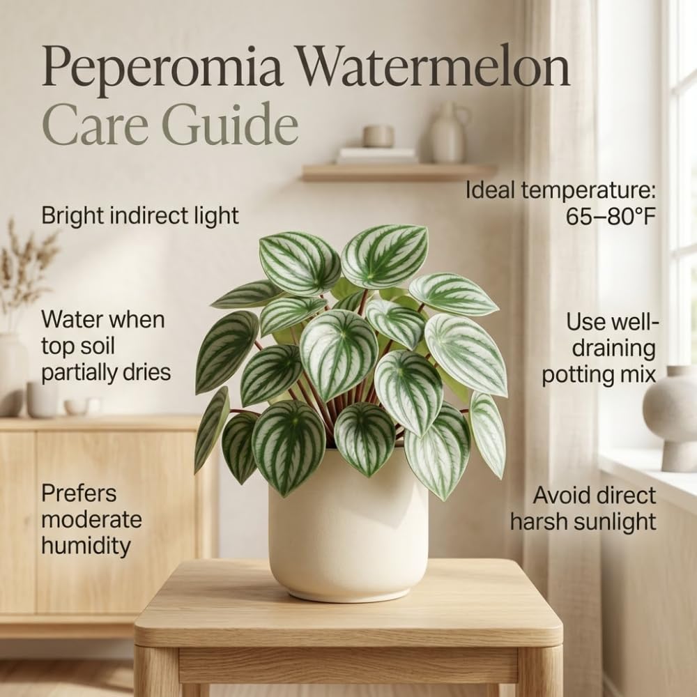 Watermelon Peperomia Plant Live Indoor, Peperomia Argyreia Plant in 4'' Inch Pot, Low-Maintenance Peperomia Live Plant, Ideal Plant for Home & Office
