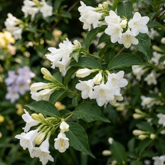 White Weigela Live Plant, 4" Pot, 12-18 Inch Tall, Vigorous Flowering Shrub for Pollinator Gardens and Yards