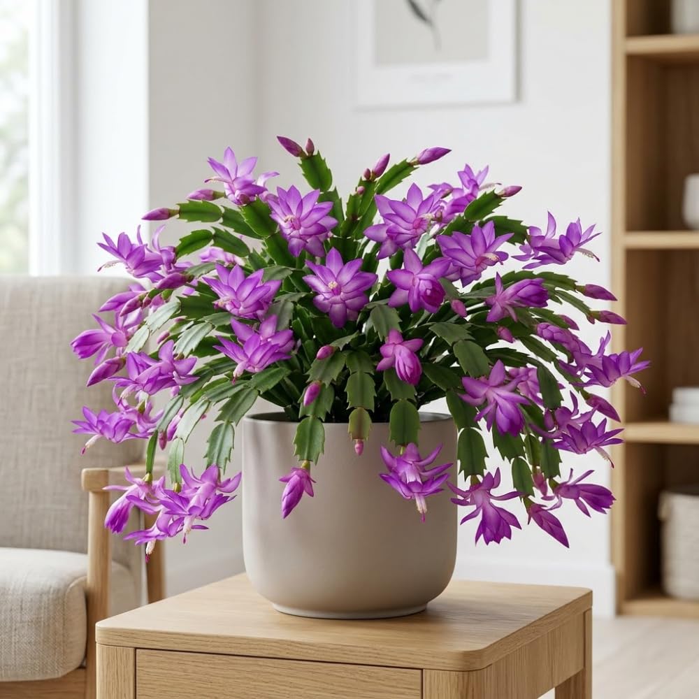 Orange Christmas Cactus Plant, 5-6 Inch Tall, Winter Blooming Succulent Starter for Home Décor, Low Maintenance Plant for Bright Indoor Spaces and Holiday Gifts