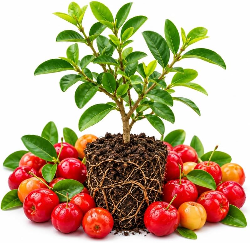 Barbados Cherry Tree, Tropical Fruit, Acerola Plant 4" Tall