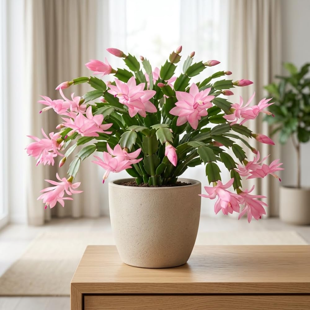 Orange Christmas Cactus Plant, 5-6 Inch Tall, Winter Blooming Succulent Starter for Home Décor, Low Maintenance Plant for Bright Indoor Spaces and Holiday Gifts