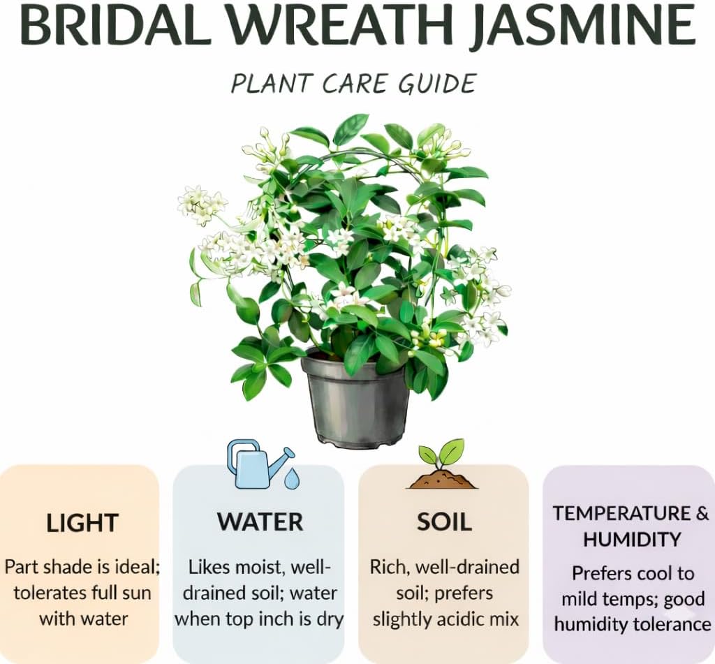 1 Bridal Wreath Jasmine Plant Live, 4-5 Inch Tall, Low Maintenance, Easy to Grow Jasmine Vine Plant Live, Sweetly Fragrant Blooms for Garden, Patio & Outdoor Spaces