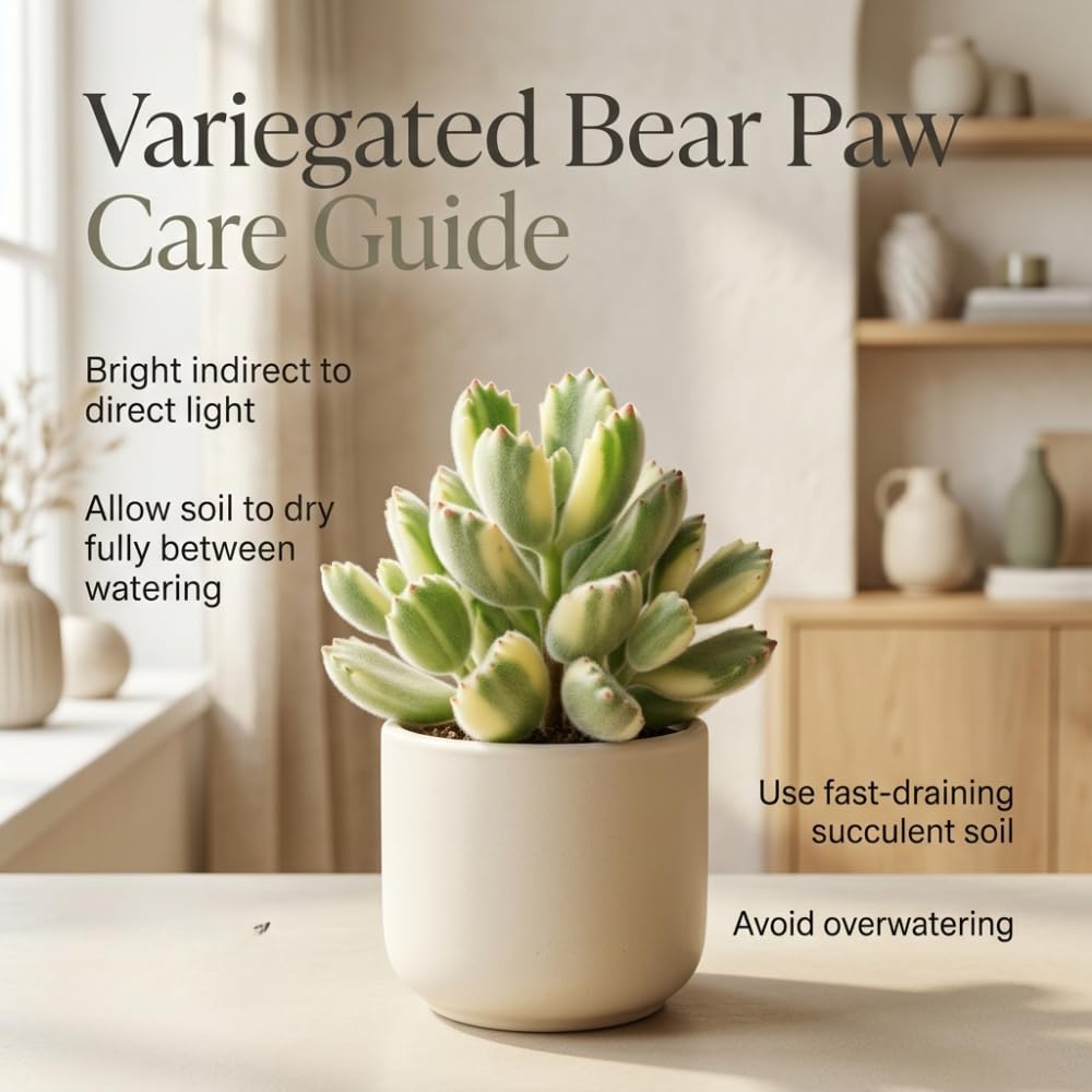 Variegated Bear Paw Succulent Plant Live, 2" Cotyledon Tomentosa Potted, Vigorous Houseplant, Easy to Care Drought Tolerant Decor