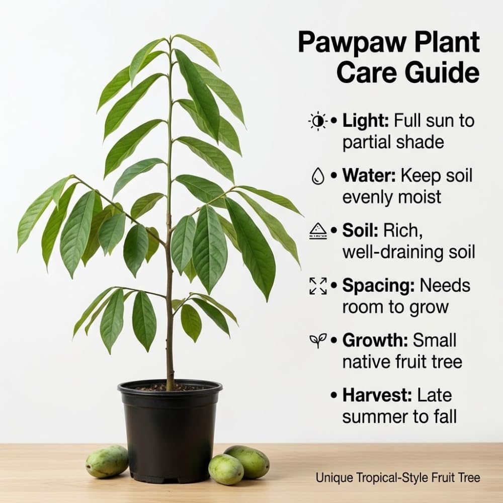 Pawpaw Tree Live Plant, 12 to 18 Inch Tall, Well-Rooted in 1 Quart Container, Cold-Hardy Edible Plant for Home Landscapes