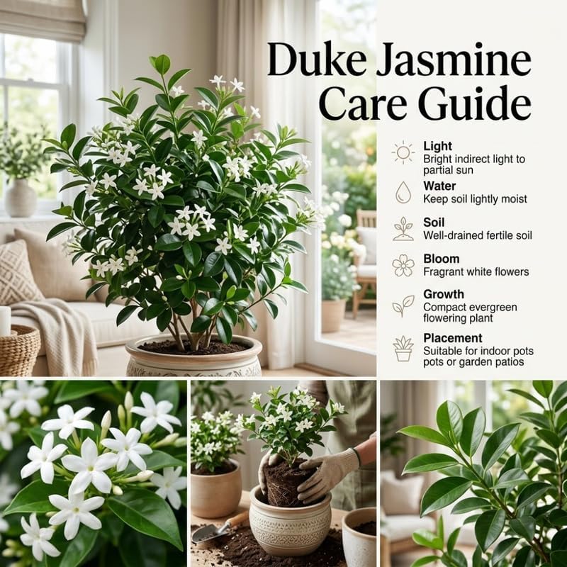 (No Ship to CA,HI,AK) Duke Jasmine Plant Live, 1 Gallon Pot, Low Maintenance Highly Fragrant Shrub for Homeowners, Sturdy Starter for Elegant Floral Displays