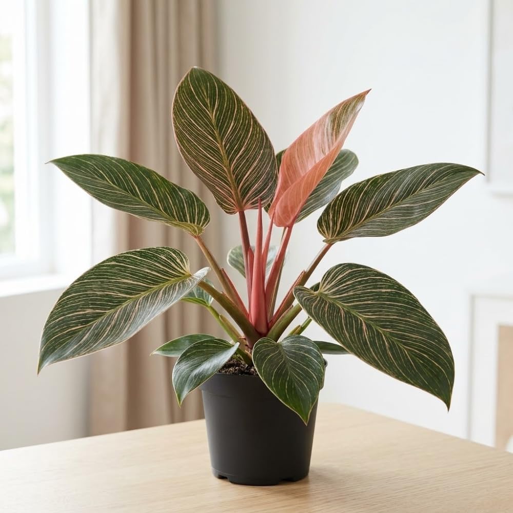 Philodendron Pink Princess Plant, 4" Pot, High-Vigor Low Maintenance Houseplant for Desks, Striking Pink Variegation & Green Foliage