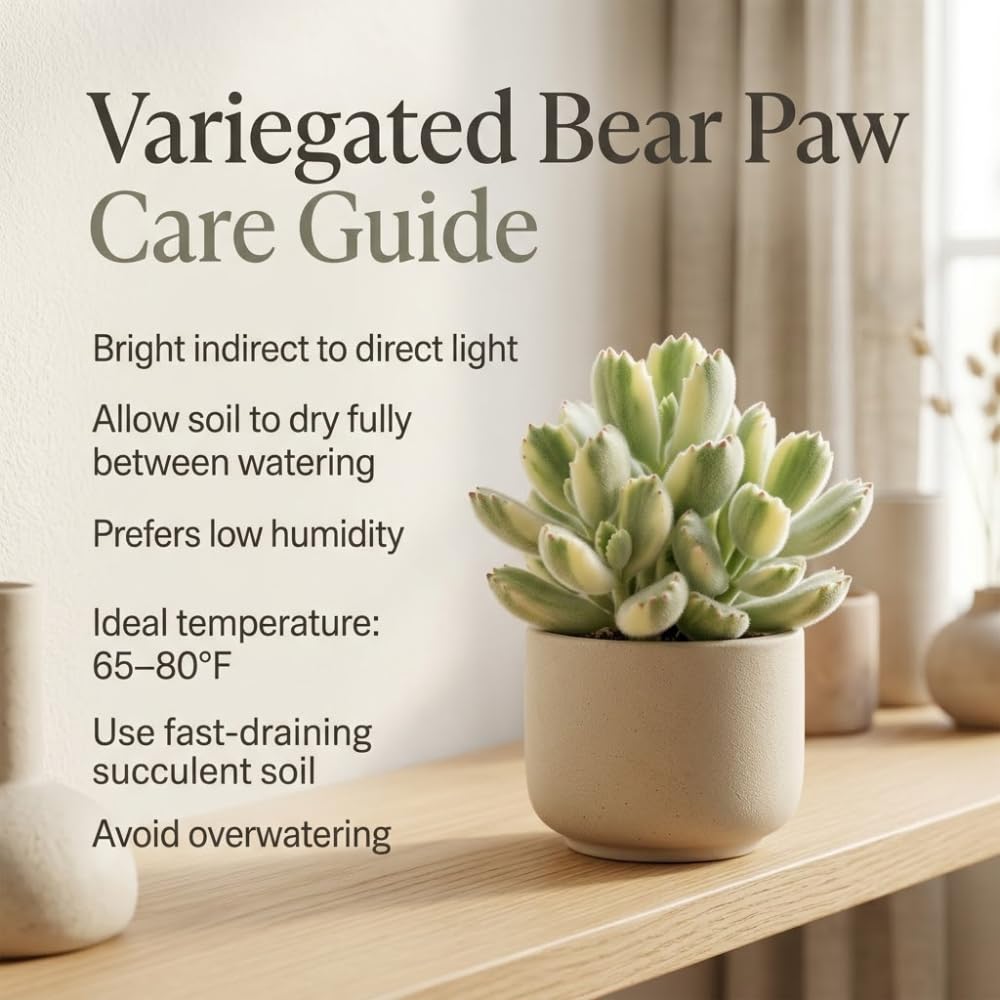 Live Succulent Plant, Variegated Bear Paws in 4" Pot, Vigorous Potted Cotyledon Tomentosa, Low Maintenance Plant for Home Office & Desk Decor