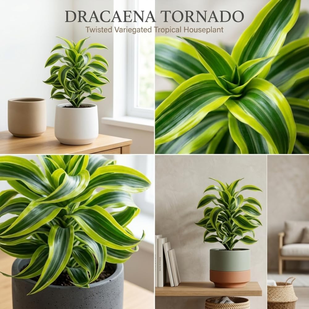 Dracaena Tornado Live Plant, 4 Inch Pot, Sturdy Low Maintenance Indoor Plant with Twisted Curly Leaves for Home & Office Desk Decor