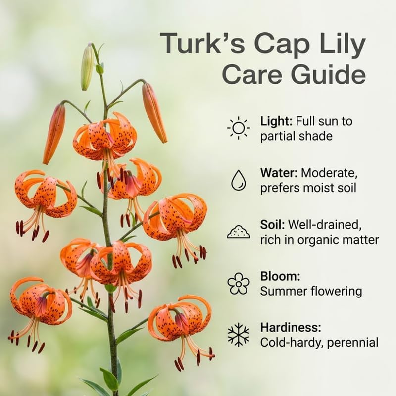 10 Tiger Lily Bulbs, Well-Rooted Turk's Cap Lilium Superbum Bulbs, Vigorous Growth Habit with Showy Recurved Orange Flowers