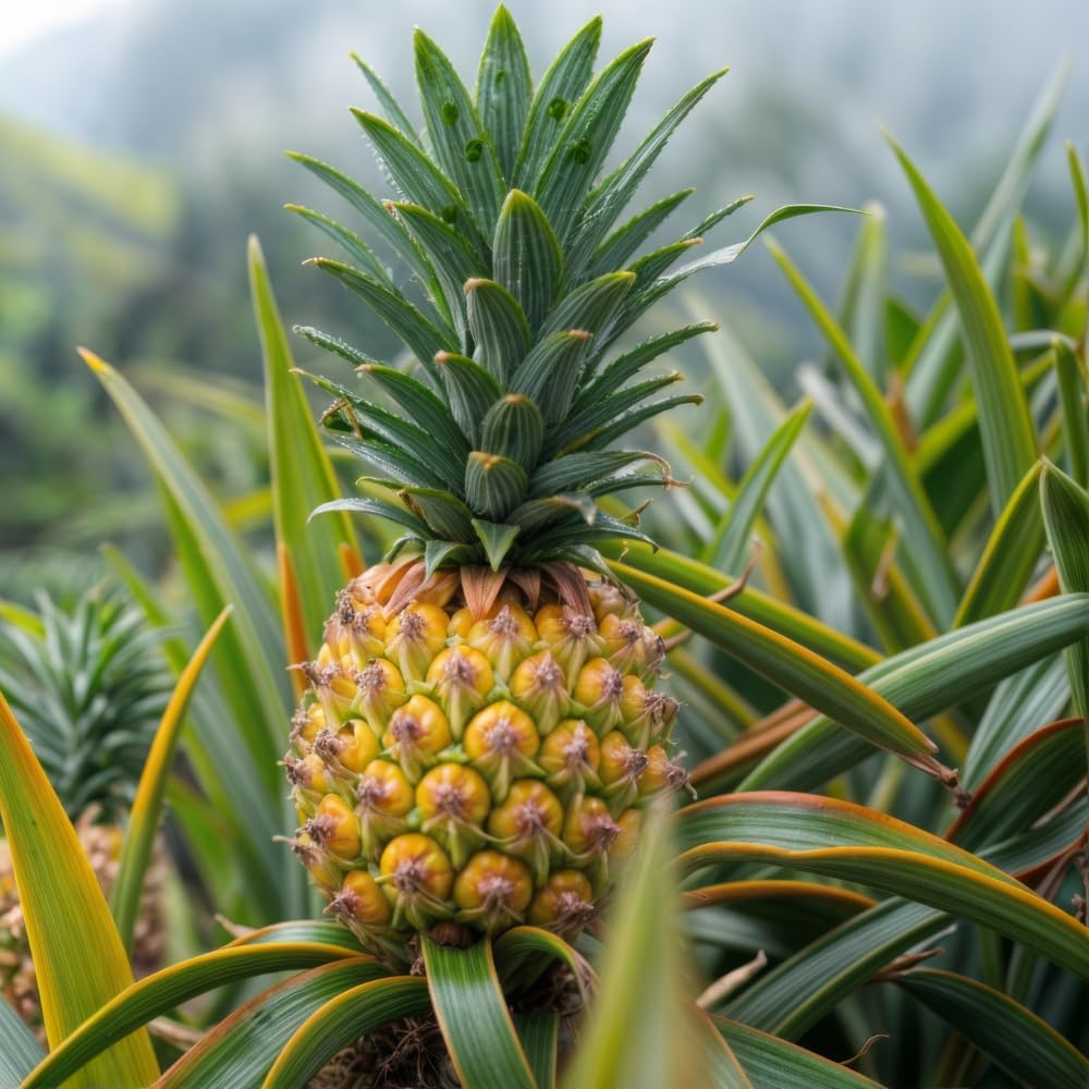 Pineapple Live Plant Starter, 6" Pot Tropical Fruit Plant, Vigorous Edible Bromeliad for Backyard Gardens & Containers, Easy to Care Exotic Harvest