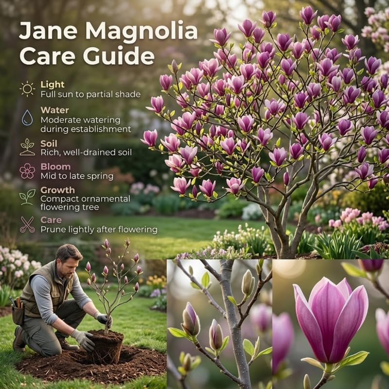 (No Ship to CA,HI,AK) Jane Magnolia Plant in 3 Gallon Pot, 3 Ft Tall, Live Flowering Deciduous Tree for Ornamental Landscaping, Cold-Hardy Shrub for Tulip-Shaped Spring Blooms