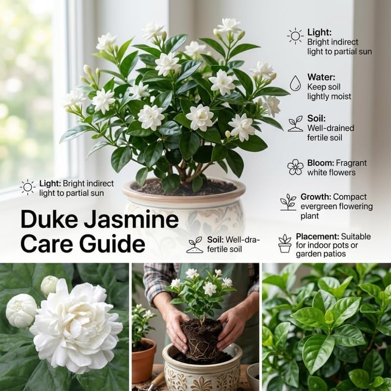 (No Ship to CA,HI,AK) Duke Jasmine Plant Live, 2 Gallon Pot, Low Maintenance Highly Fragrant Shrub for Homeowners, Sturdy Starter for Elegant Floral Displays