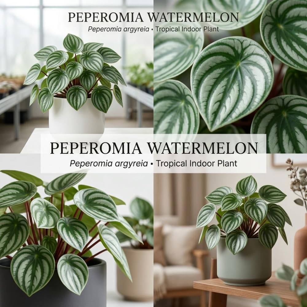 Peperomia Live Plant, Peperomia Watermelon Houseplant in 4'' Inch Pot, Easy Indoor Plant Live for Shelves, Desks & Small Spaces