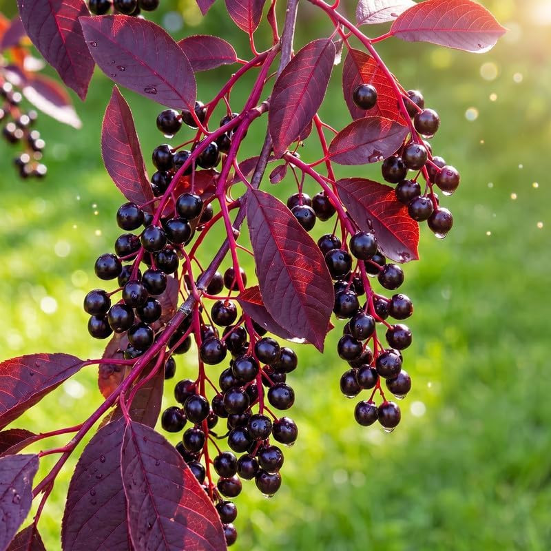 Live Red Choke Cherry Tree in 2.5 Inch Pot, Well Rooted, Easy Care Chokecherry Plant, Ornamental Plant with Red Foliage for Garden & Landscape