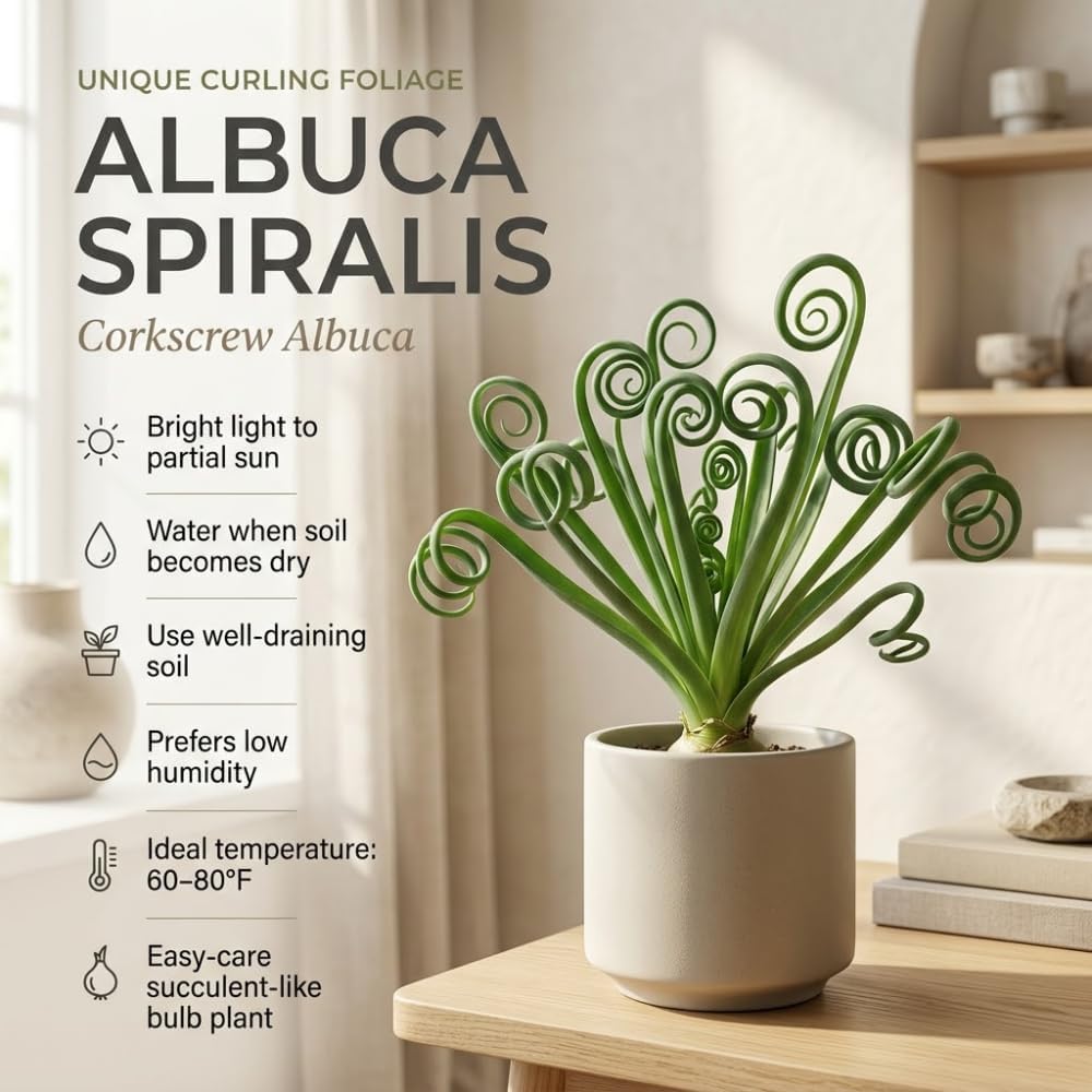 Frizzle Sizzle Plant, 4" Potted Albuca Spiralis Plant, High-Vigor Low Maintenance Spiral Succulent for Bright Windowsills, Striking Curly Foliage