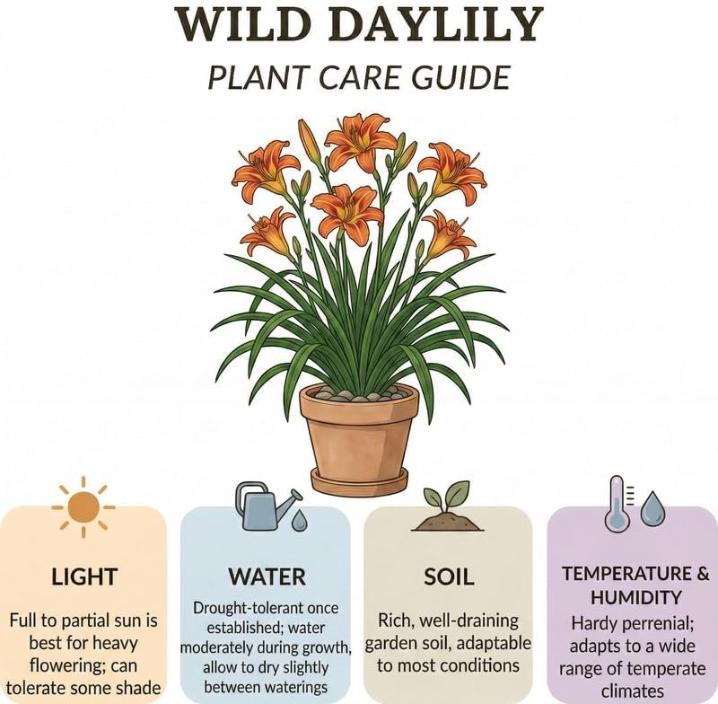 10 Daylily Plant Roots System/Fans, Low Maintenance, Long-Lasting Wild Daylilies Perennial Plants, Ready to Plant for Outdoor Garden & Landscaping, Not Bulbs