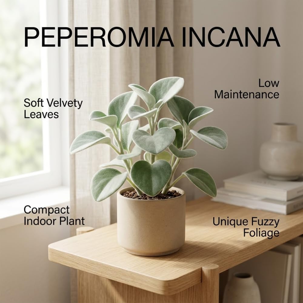 Peperomia Incana Plant, 4 Inch Pot, Stunning Fuzzy Indoor Plant for Home Décor, Robust Pet-Friendly Houseplant with Unique Thick Leaves