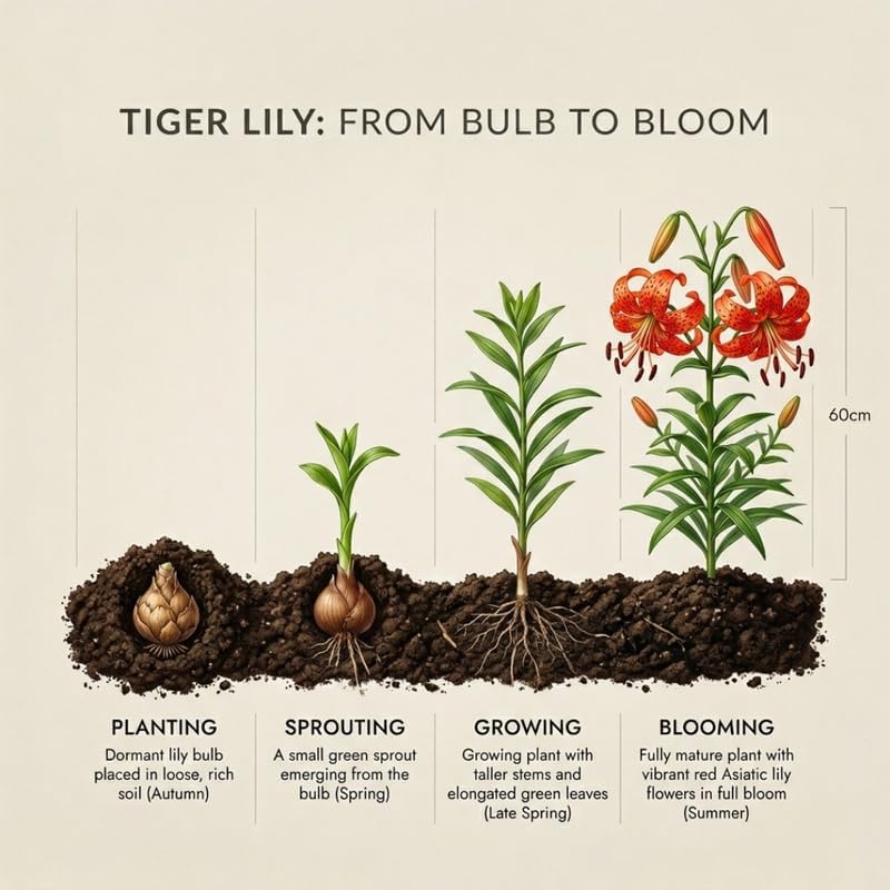 3 Tiger Lily Bulbs for Planting Outdoors, Spotted Petal Variety, Well-Rooted Plant Starters for Large Pots and Backyard Landscapes