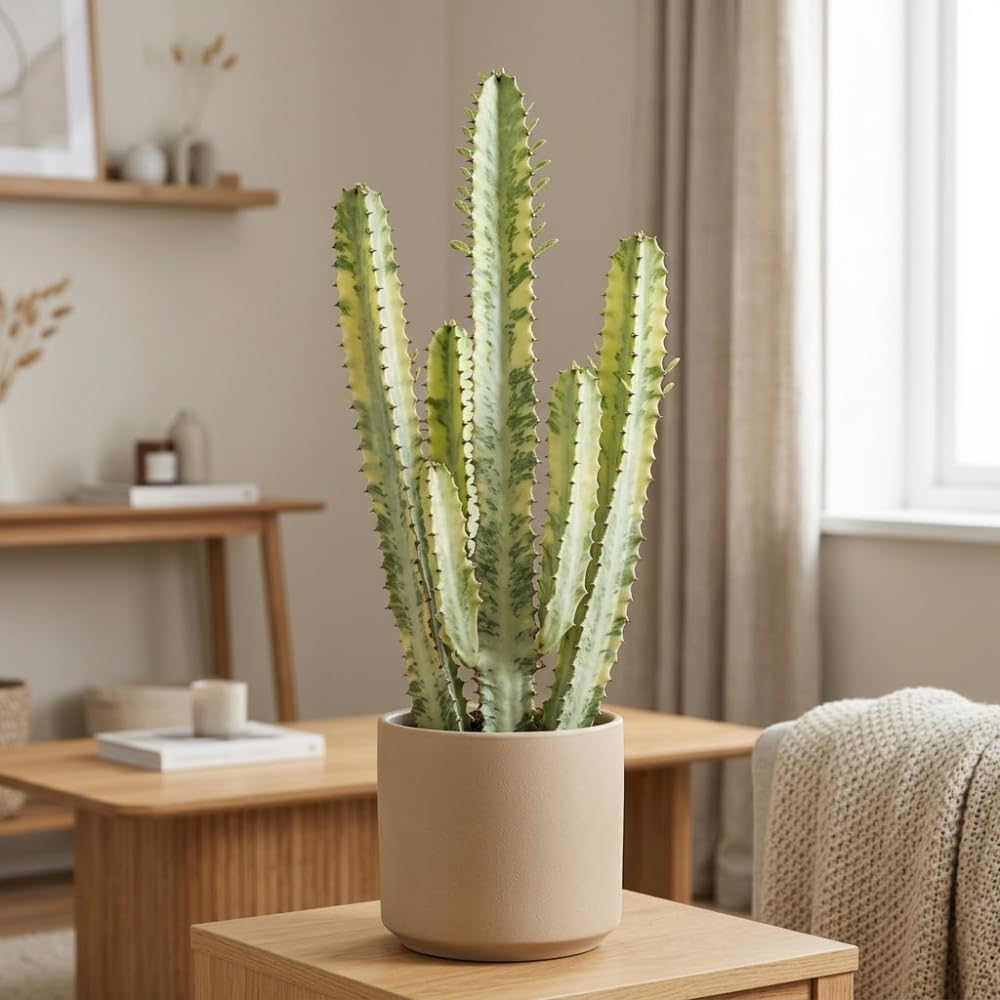 African Milk Tree, 3 Inch Potted Euphorbia Trigona, Low Maintenance Indoor Succulent with Upright Stems for Home & Office Decor