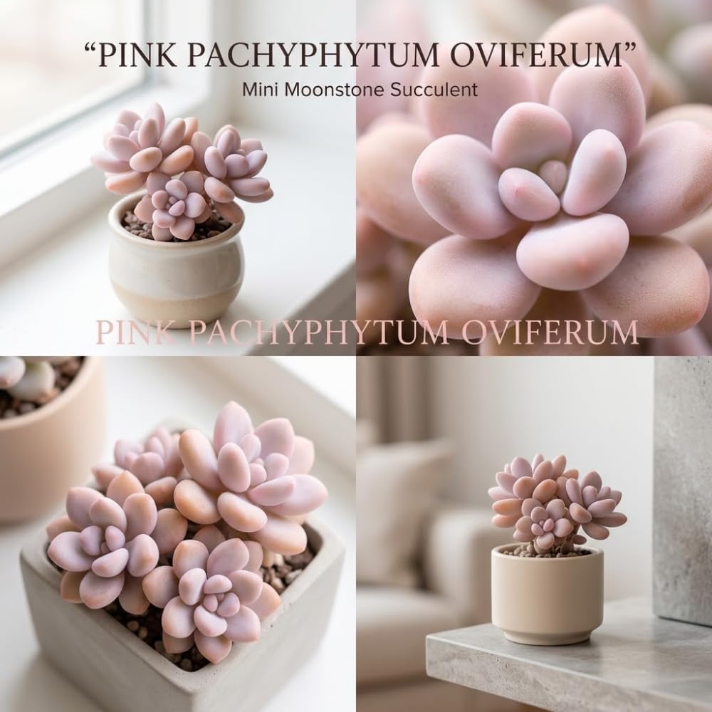 Succulent Plant Live, Pink Moonstone Succulent, 2" Potted Pachyphytum Oviferum, High-Vigor Low Maintenance Houseplant