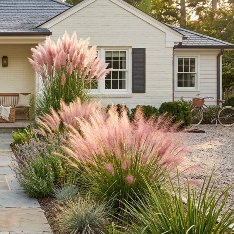 Pink Pampas Grass Plants Live, 4 Inch Tall Starter, Ornamental Feather Grass for Home Landscapes and Backyard Rows