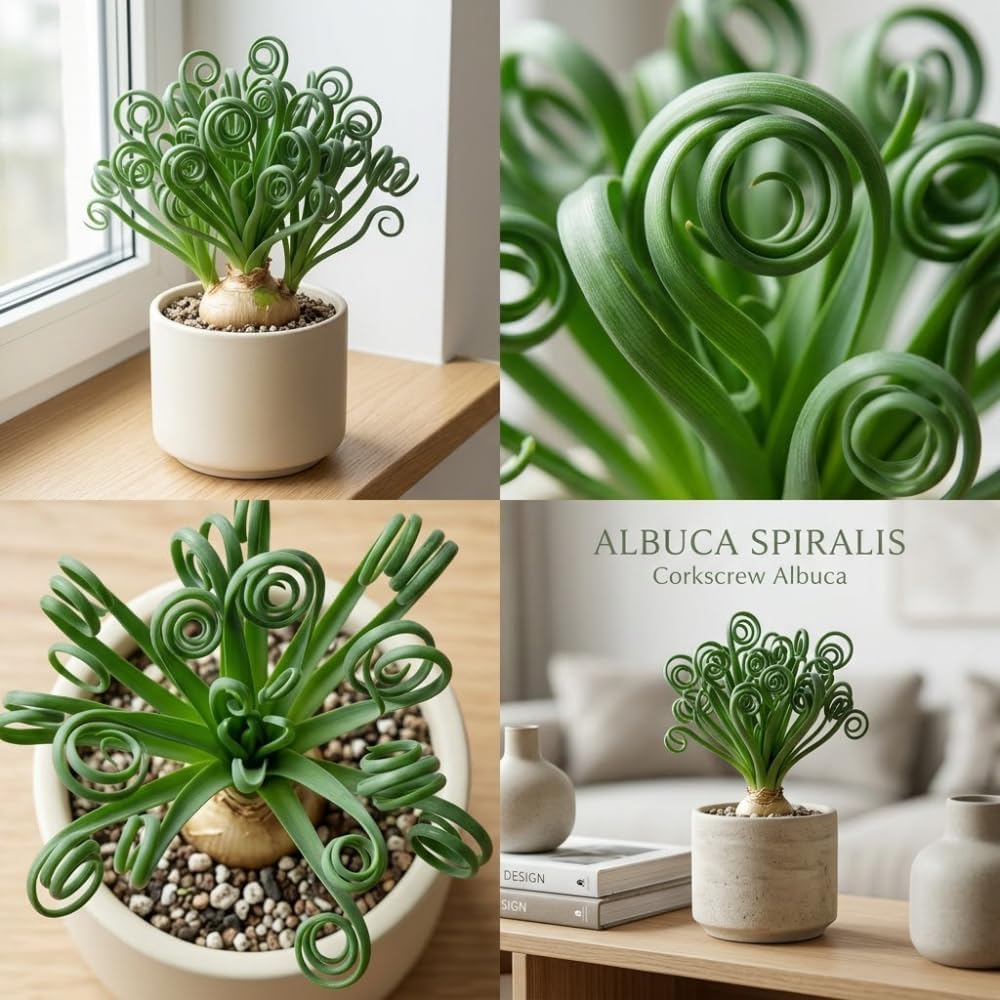 Frizzle Sizzle Plant, 4" Potted Albuca Spiralis Plant, High-Vigor Low Maintenance Spiral Succulent for Bright Windowsills, Striking Curly Foliage