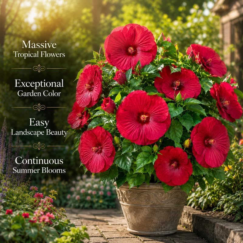 Red Hardy Hibiscus Plants Live, 4-8" Tall, Vibrant Perennial Hibiscus Plant, Fast Growing Flowering Shrub for Backyard Landscape and Patio Pots