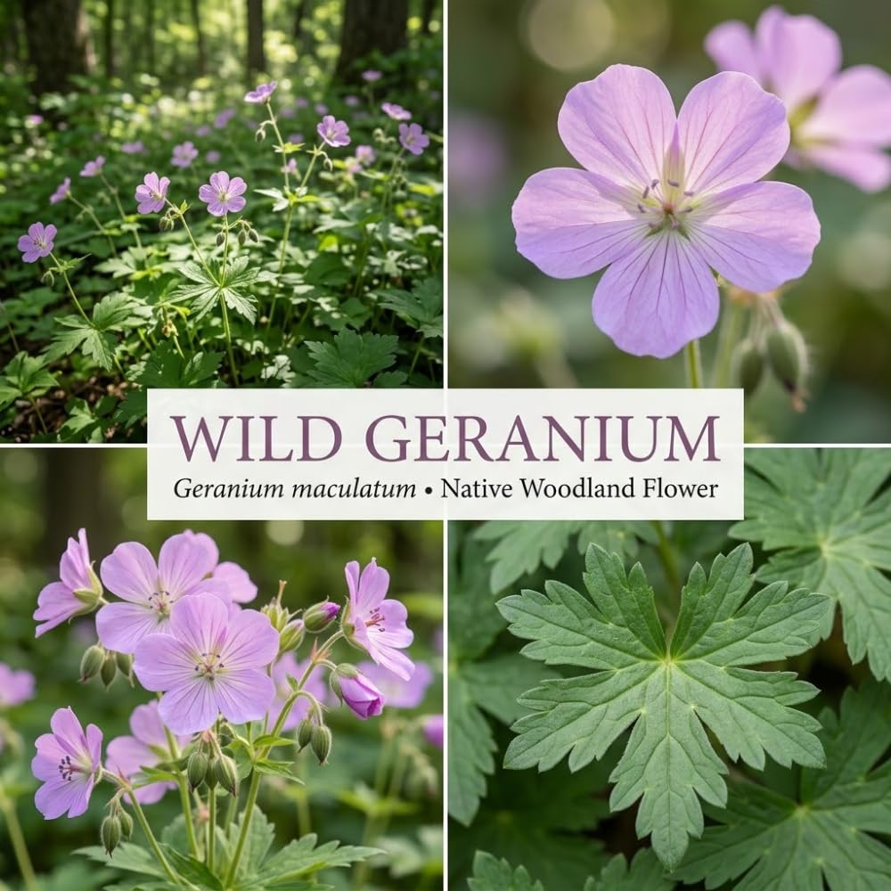 10 Wild Geranium Roots, Geranium Maculatum, Lavender Pink Flowering Perennial for Shady Garden Borders, Cold-Hardy Flower for Woodland Landscapes