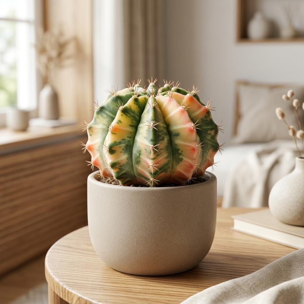 Live Cactus Plant, 4" Pot, Variegated Gymnocalycium Cactus, Robust Colorful Succulent, Sturdy Round Growth for Desks, Easy to Care Décor