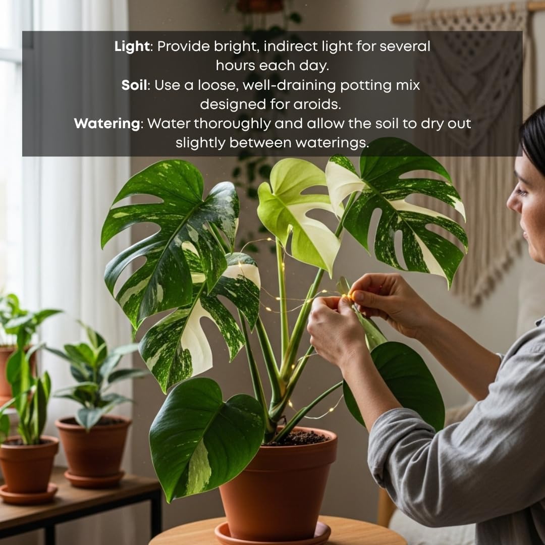 Thai Constellation Monstera Plant Live| 4 to 5 Inch in Height | Philodendron Plant Green and Cream Color | Decorative Variegated Foliage for Home & Garden