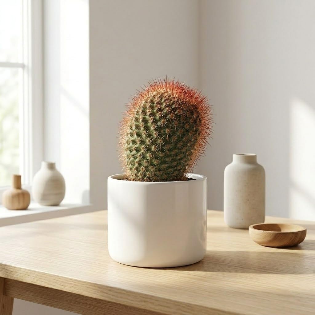 2 Live Cactus Plants Red Head (Mammillaria Spinosissima), 4" Pot, Fully Rooted, Low Maintenance Rare Succulent Plant Live, Ideal for Succulent Collections & Indoor Décor