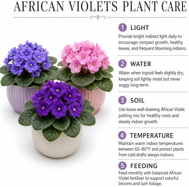 Pink African Violets Live Plant, 4-8" Tall African Violet Plant, Low Maintenance, Striking Velvet Leaves with Charming Pastel Blooms, for Home Décor & Gift